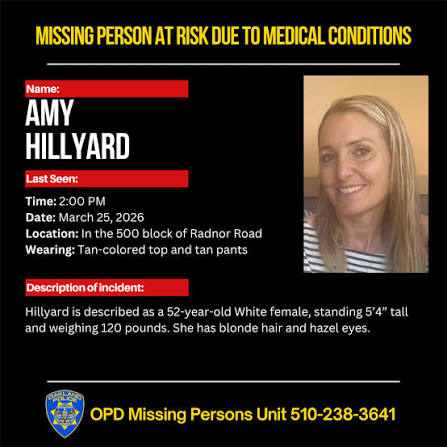 Amy Hillyard Missing in Oakland, CA – Urgent Search Underway for Missing Woman